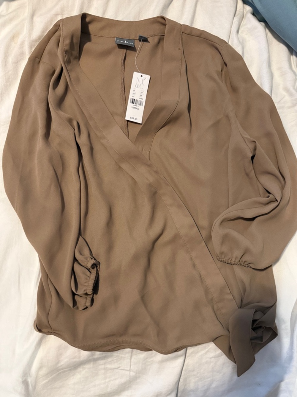 New York & Company Taupe Wrap Blouse